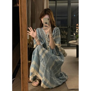 大码胖mm波西米亚民族风连衣裙女夏季新款刺绣高级感沙滩海边长裙