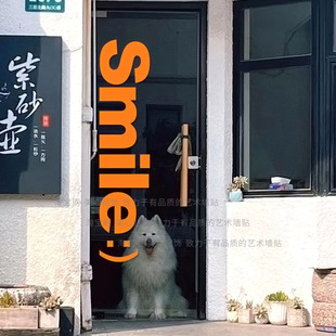 奶茶咖啡店玻璃门贴纸 Smile微笑英文墙贴镜子拍照装 饰ins风服装