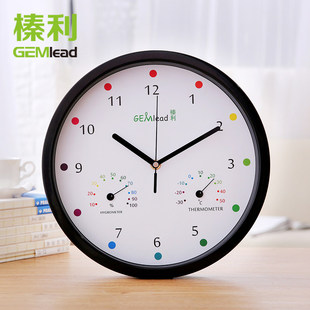 榛利温湿度计高精度挂钟家用室内客厅大表盘壁挂式钟表简约时尚