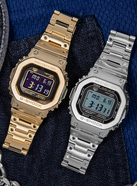 卡西欧手表男G-SHOCK金银砖GMW-B5000GD-9/D-1金属方块太阳能男表