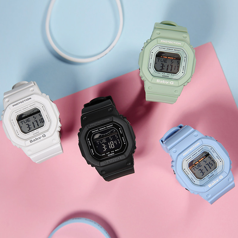 卡西欧手表女baby-g抹茶绿小方块系列blx-560-3潮汐运动电子女表