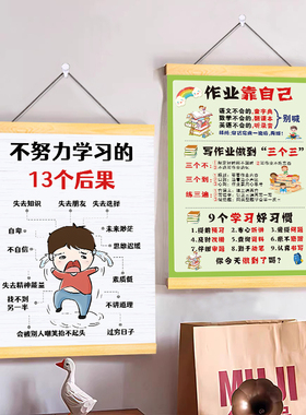 不努力学习的13个后果励志卷轴挂画激励学生自律习惯养成墙装饰画