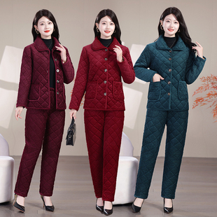 两件套外穿 女夹棉加绒加厚中老年家居服妈妈棉衣棉裤 冬季 睡衣套装