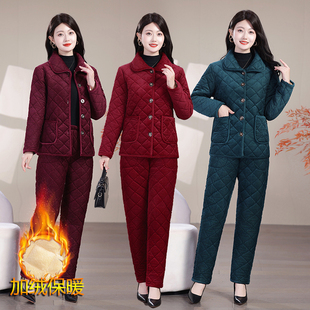 两件套外穿 女夹棉加绒加厚中老年家居服妈妈棉衣棉裤 冬季 睡衣套装