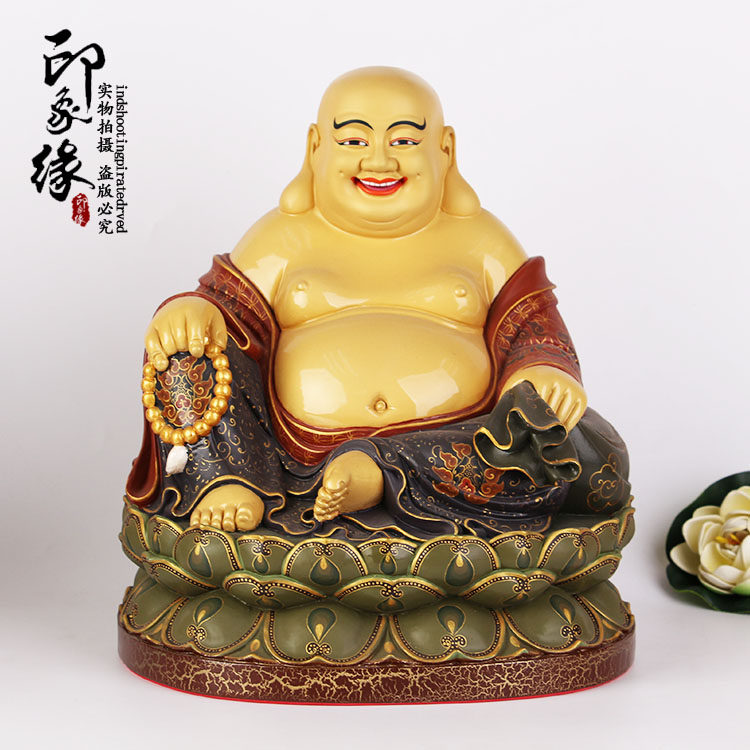 台湾纯铜鎏金粉彩莲花座弥勒佛