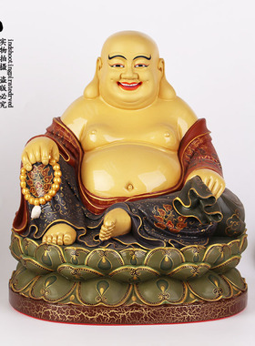 台湾纯铜鎏金粉彩莲花座弥勒佛