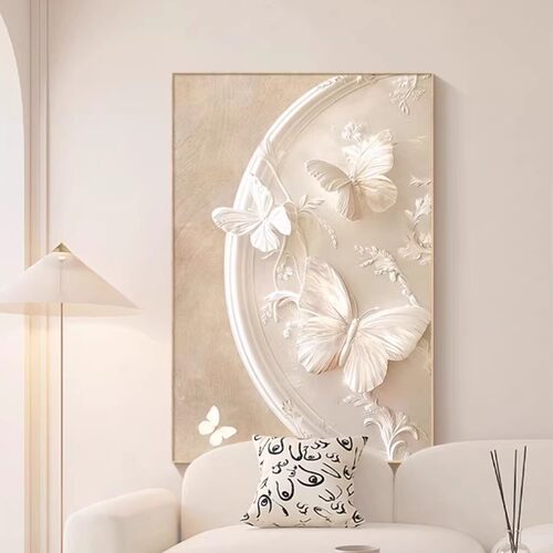 法式奶油风客厅装饰画蝴蝶沙发背景墙挂画高级感玄关壁画桌面摆画