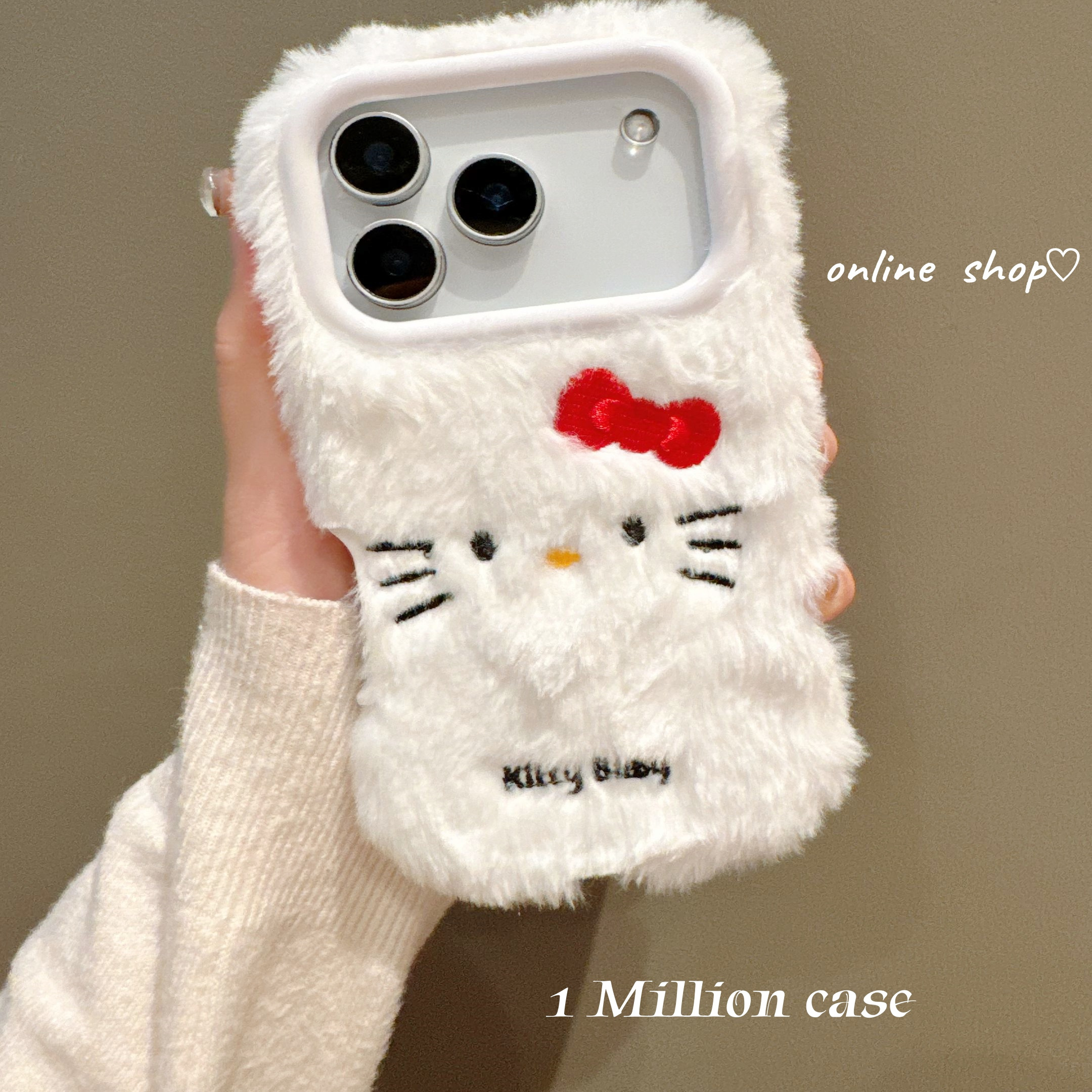 秋冬毛绒绒可爱刺绣kt猫表情适用iPhone17promax苹果16手机壳15个性16pro创意14pro女款15promax防摔保护套13