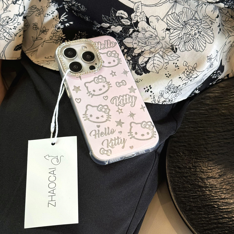 卡通闪钻粉Kitty猫适用iPhone17promax苹果14手机壳12全包13防摔保护套个性创意女款16promax简约15冷淡风ins