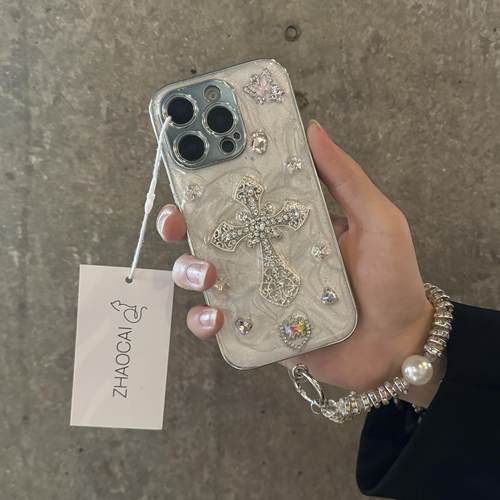 滴胶立体闪钻十字架适用苹果17promax简约17手机壳iPhone18promax女款15pro全包14防摔13保护套12挂链高级ins