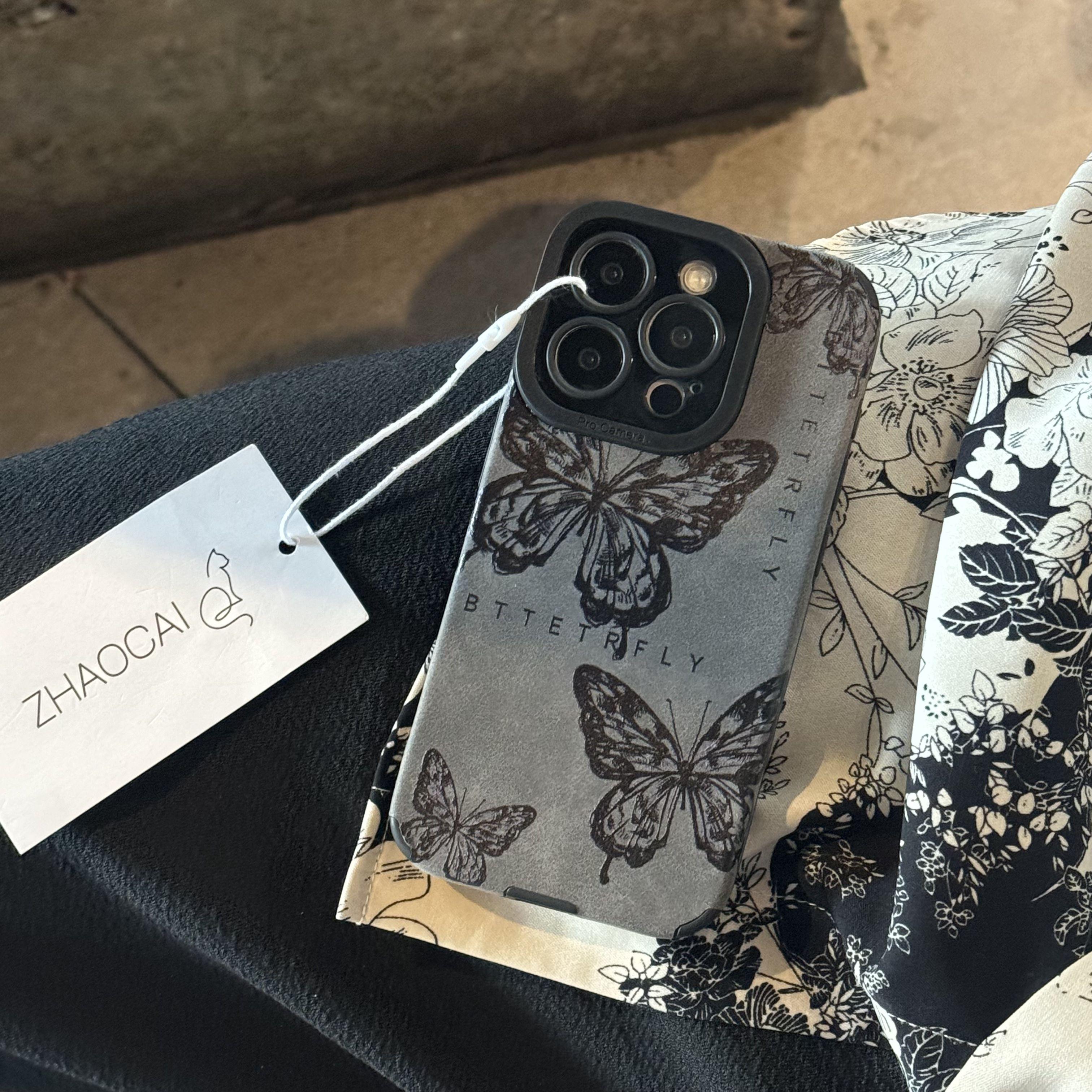 秋冬皮面适用苹果16promax手机壳高级小众15pro高端冷淡风蝴蝶iphone13气质女神14全包防摔12深色11耐脏16pro