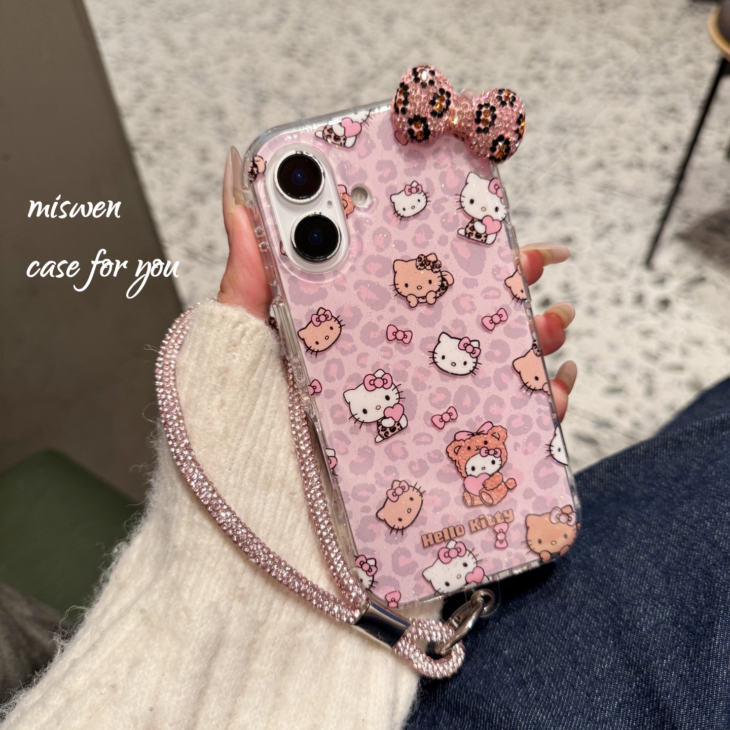 高级感满钻豹纹蝴蝶结KT猫适用苹果17promax新款iphone16手机壳15女款15Pro防摔保护套13个性17pro潮14潮流感