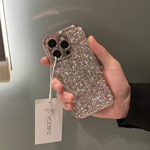 苹果15promax简约15pro 高级感亮片滴胶适用iPhone16promax轻奢日韩INS风仙女11pm闪粉14冷淡风13手机壳12韩版