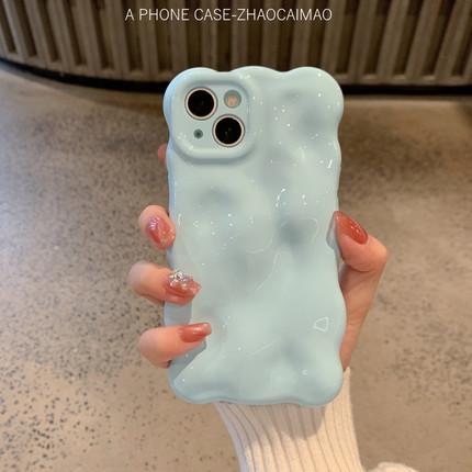 韩风温柔纯色陨石纹适用iPhone16plus手机壳苹果17AIR全包15女17promax波浪个性14promax简约防摔软13保护12