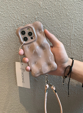 简约气泡适用iPhone16ProMax苹果14plus手机壳13高级感小众ins风16防摔15plus波浪纹12皮腕带11纯色14冷淡风