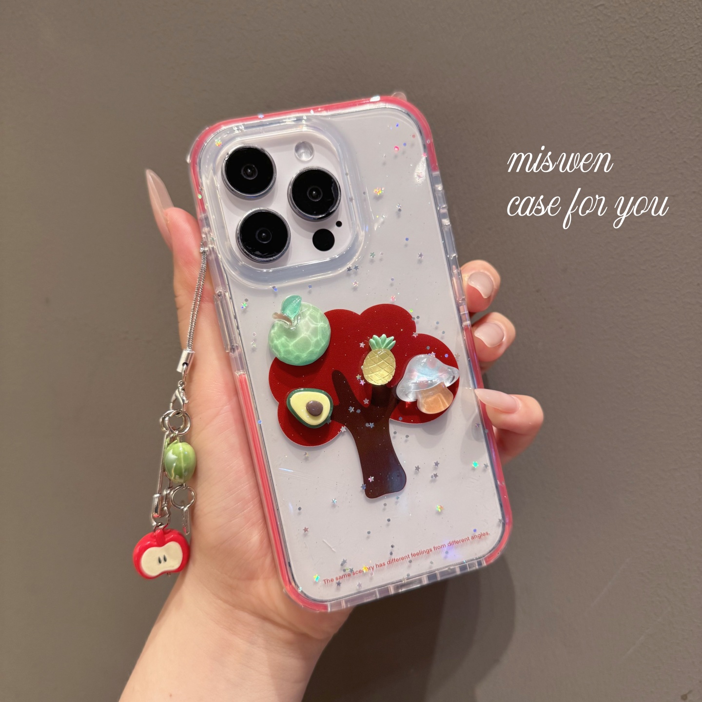 创意立体水果一棵树适用苹果16promax手机壳挂饰15pro新款iphon13简约14pro女款15硅胶16pro小众16防摔全包硬
