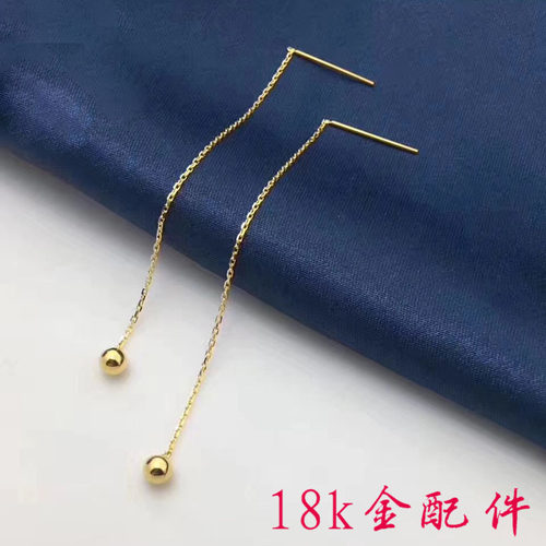 18k金万能耳线长款耳坠翡翠平安扣金珠耳环空托diy配件万能玫瑰金