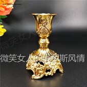 小号欧式 特价 俄罗斯R4锡金属蜡烛台单头圆底皇标志全金色单只装