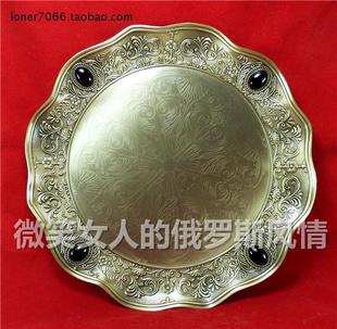 俄罗斯R60 特价 57锡金属托果茶看盘篮盆青古铜色黑珠直径26cm厚重