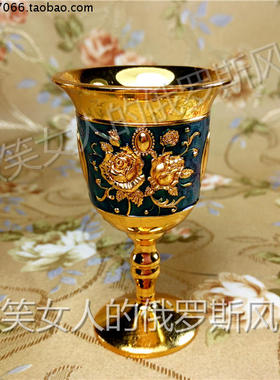 特价TR63-03俄罗斯锡金属杯架高脚酒杯藏蓝色金玫瑰容量6钱30毫升