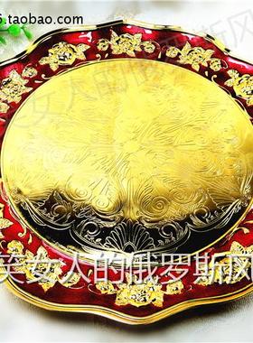 特价R56-53俄罗斯锡金属托果茶看盘盆金红色金玫瑰花直径26cm厚重
