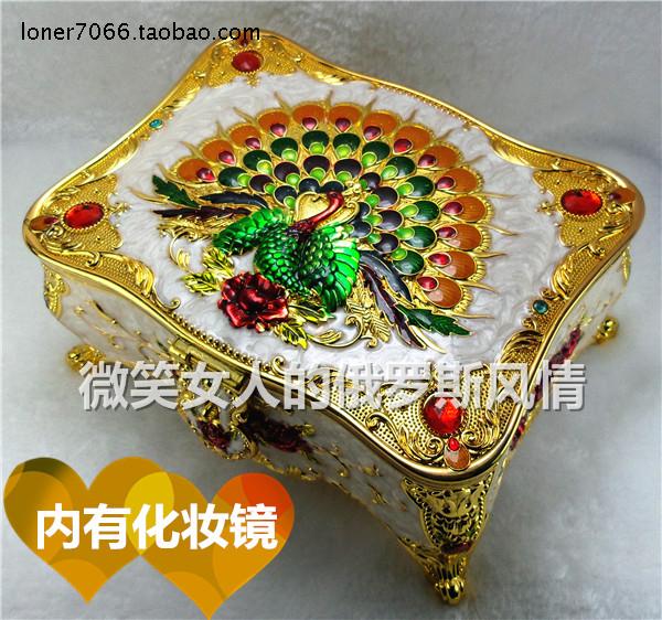 特款俄罗斯RW金属首饰珠宝盒玫瑰花角金米色孔雀红钻孔雀满钻多款