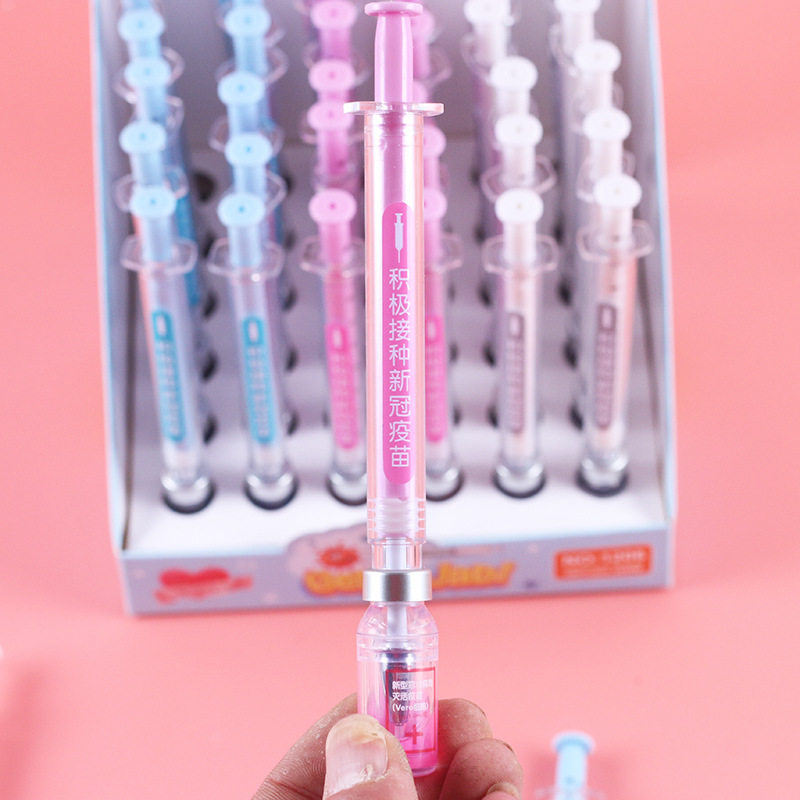 백신 주사기 젤 펜 백신 주사기 젤 펜 활성 예방 접종 펜 창조적 인 모양 0.38MM 검정색