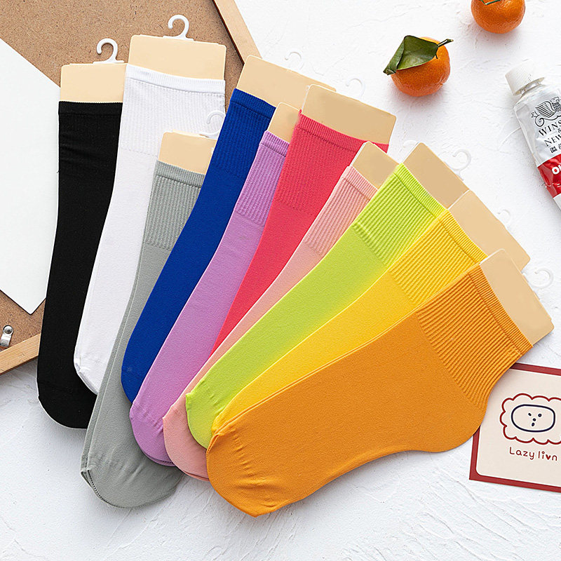 白色天鹅绒袜子女中筒袜ins潮糖果色夏季薄款纯色冰冰袜长袜夏天