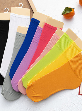 白色天鹅绒袜子女中筒袜ins潮糖果色夏季薄款纯色冰冰袜长袜夏天