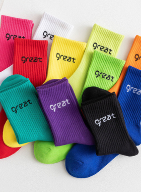 橙色袜子女彩色中筒袜ins潮日系学院风百搭个性韩国糖果色秋夏季