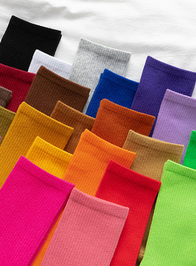 彩色袜子女中筒袜春秋纯棉ins潮夏季薄款黑色白色长筒长袜女夏天