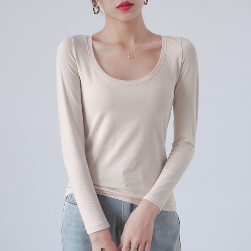 纯棉低领打底衫女秋冬