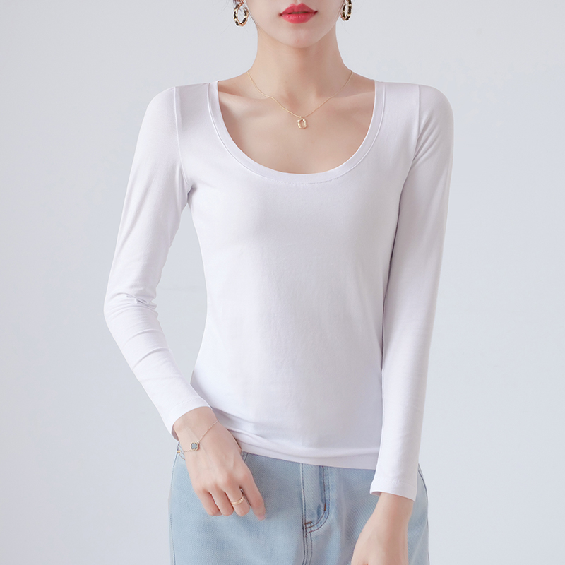 白色纯棉长袖低圆领打底衫女秋冬薄款2025新款修身内搭t恤上衣