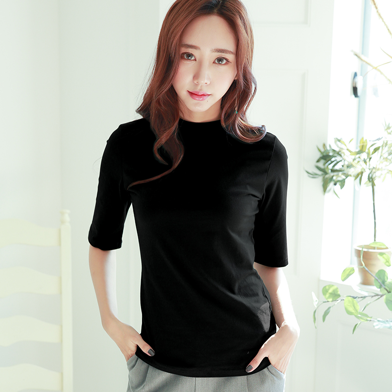 女士秋季五分袖显半高领内搭T恤