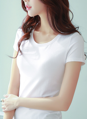 2025新款纯白色短袖t恤女夏修身显瘦百糖果色搭半袖简约棉质体恤