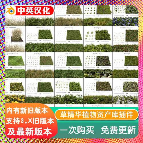 blender插件 The Grass Essentials 草精华植物草地草丛绿地绿植