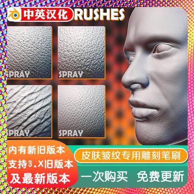 blender插件 Skin Sculpting Brushes 皮肤皱纹专用雕刻笔刷预设