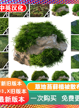 Blender插件 Geomoss Pro 几何节点苔藓物理真实散布植被动画小草