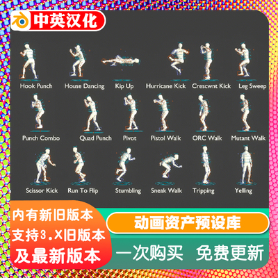 Blender资产 Auto-Rig Pro Animation Library 动画资产预设库ARP