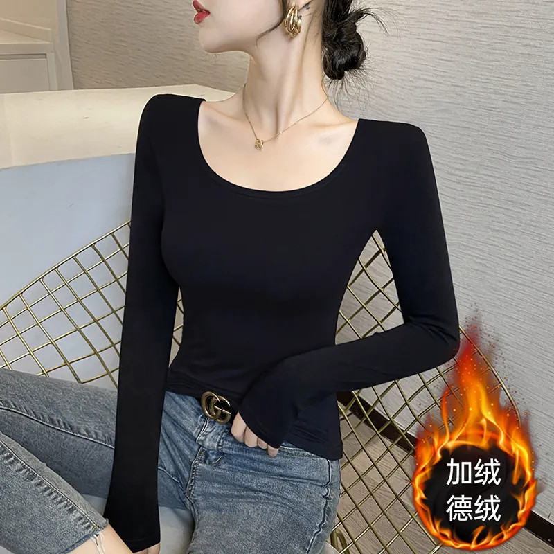 加厚黑色打底衫女内搭秋冬无痕发热保暖内衣洋气修身低领加绒上衣
