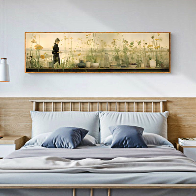 复古风新中式美女栽花图酒店宾馆房间卧室装饰画吧台茶室挂画花卉图片
