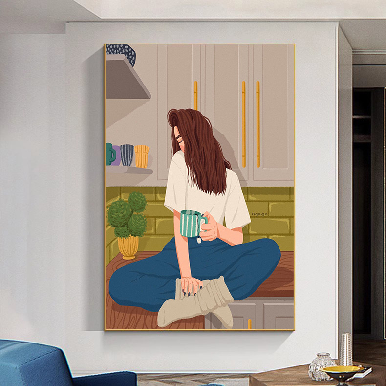 抽象人物沙发装饰画竖版客厅落地画小众艺术卧室床头背景墙壁挂画