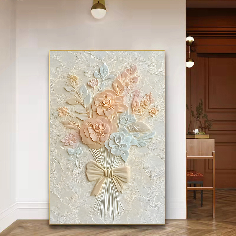 莫兰迪色系奶油风客厅抽象花卉肌理感欧式画装饰画玄关高级感挂画图片
