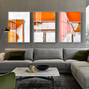 3086沙发背景墙面装 饰画客厅线条抽象三联挂画壁画轻奢现代大气