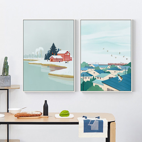小清新田园风景森林水彩装饰画