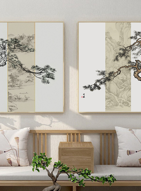 新中式迎客松挂画玄关装饰画