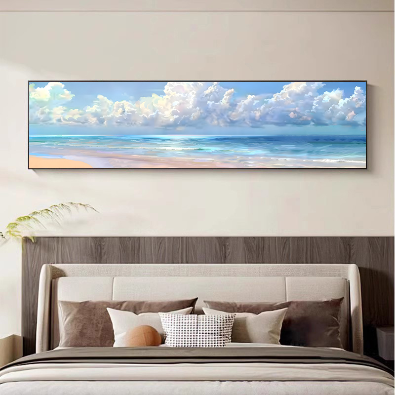卧室床头装饰画蓝天白云风景现代简约挂画横版宾馆酒店房间画大海图片