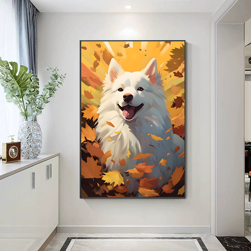 萨摩耶狗狗装饰画可爱萌宠儿童房装饰画温馨客厅墙画沙发背景挂画