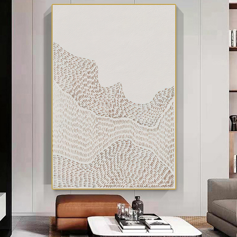 奶油风玄关落地沙发背景墙挂画