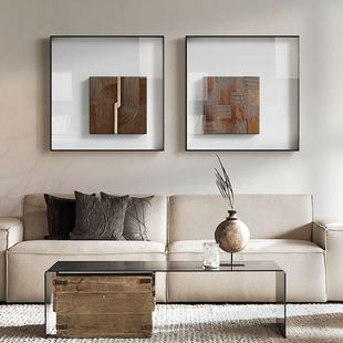 现代简约北欧立体抽象胡桃木色纹理正方形挂画玄关酒店高档装饰画